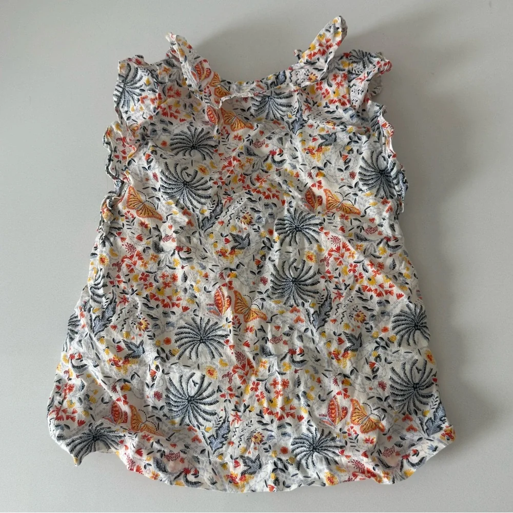 GAP Ruffle Floral Butterfly Summer Sleeveless Dress with Ruffle 12-18M
